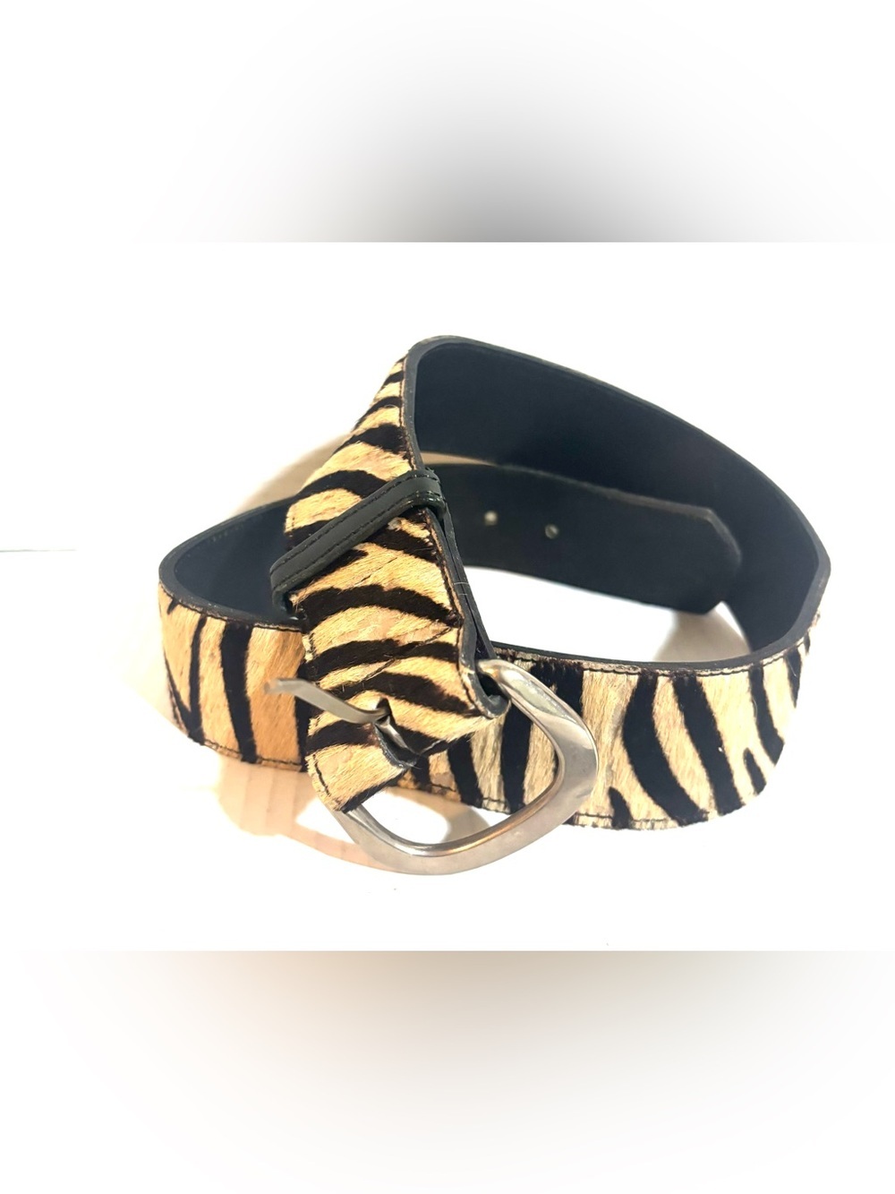Tiger-Print Women’s Waist Belt with Silver Buckle